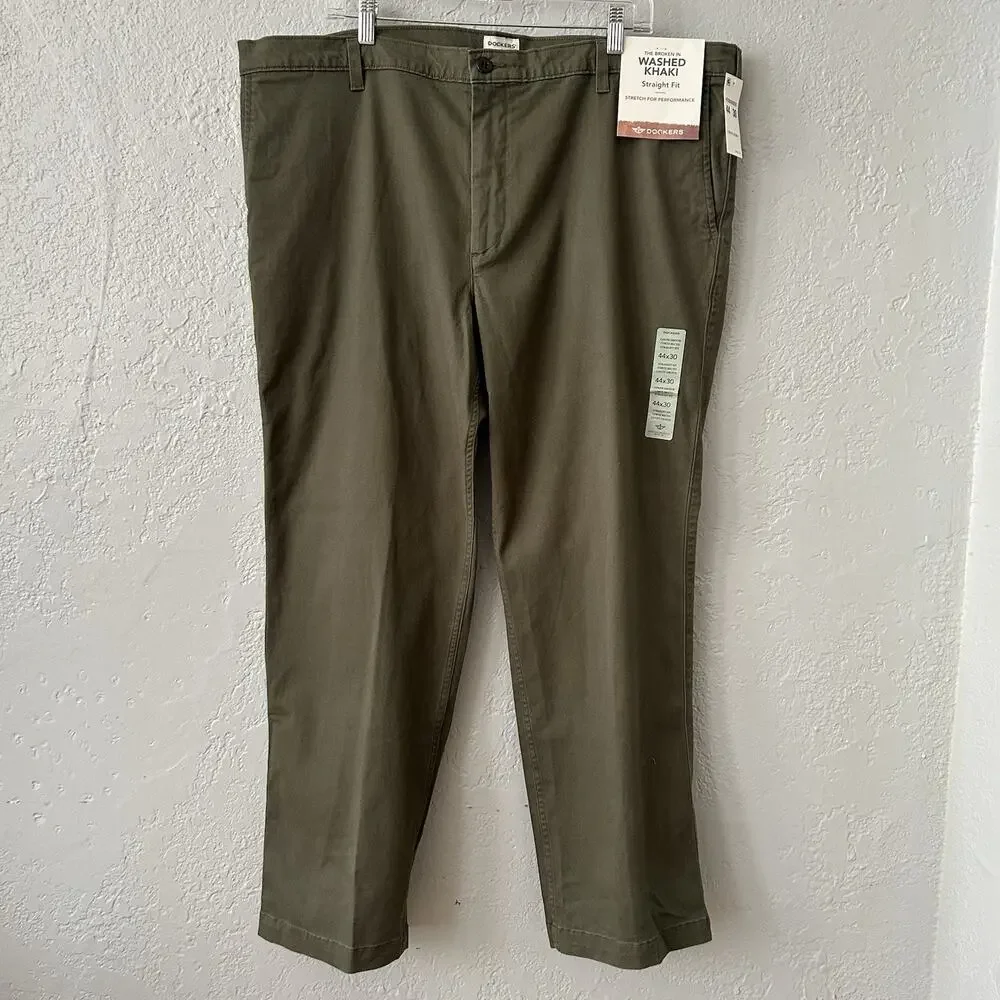 Dockers Pants 44x30 Washed Khaki Broken In Straight Fit Green Classic Prep